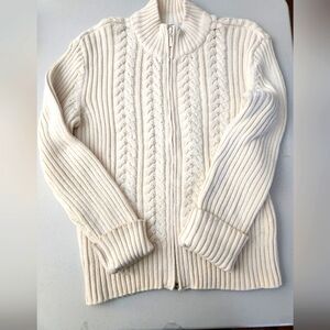 GUC Talbots Thick Cable Sweater w/ Full length zipper. Size S. Read description